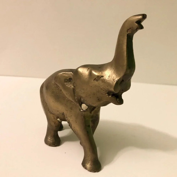 Vintage Brass Elephant Trunk Up Animal 4.75 Inch Tall  Figurine Decor - Picture 9 of 10